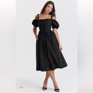 HOUSE OF CB 'Silvana' Black Puff Sleeve Midi Sundress NWOT